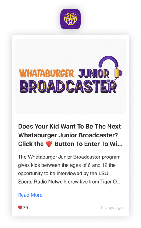 LSU Football Mobile App - Junior Broadcaster contest sponsored by Whataburger