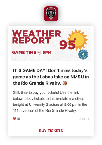 New Mexico Lobos Mobile App - Football Gameday Weather Report