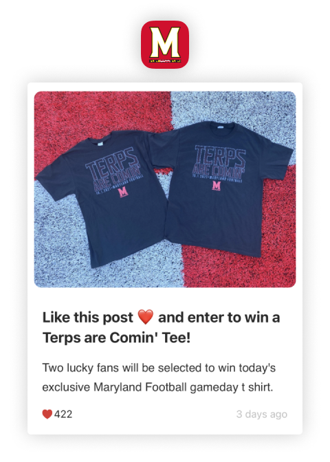 Maryland Terrapins Mobile App - Enter to win free t-shirt for football gameday