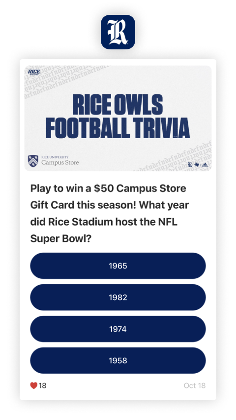Rice Football mobile app - Owls football trivia contest