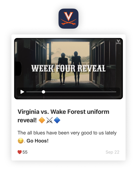 University of Virginia Mobile App - Jersey reveal for football vs Wake Forest