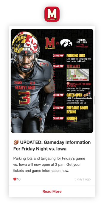 Maryland Terrapins Mobile App - Football Gameday Checklist